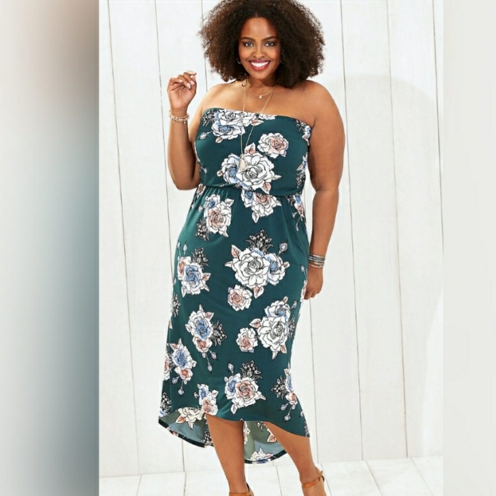 Maurices Strapless Plus Size Floral Print Maxi Dress Size 1X